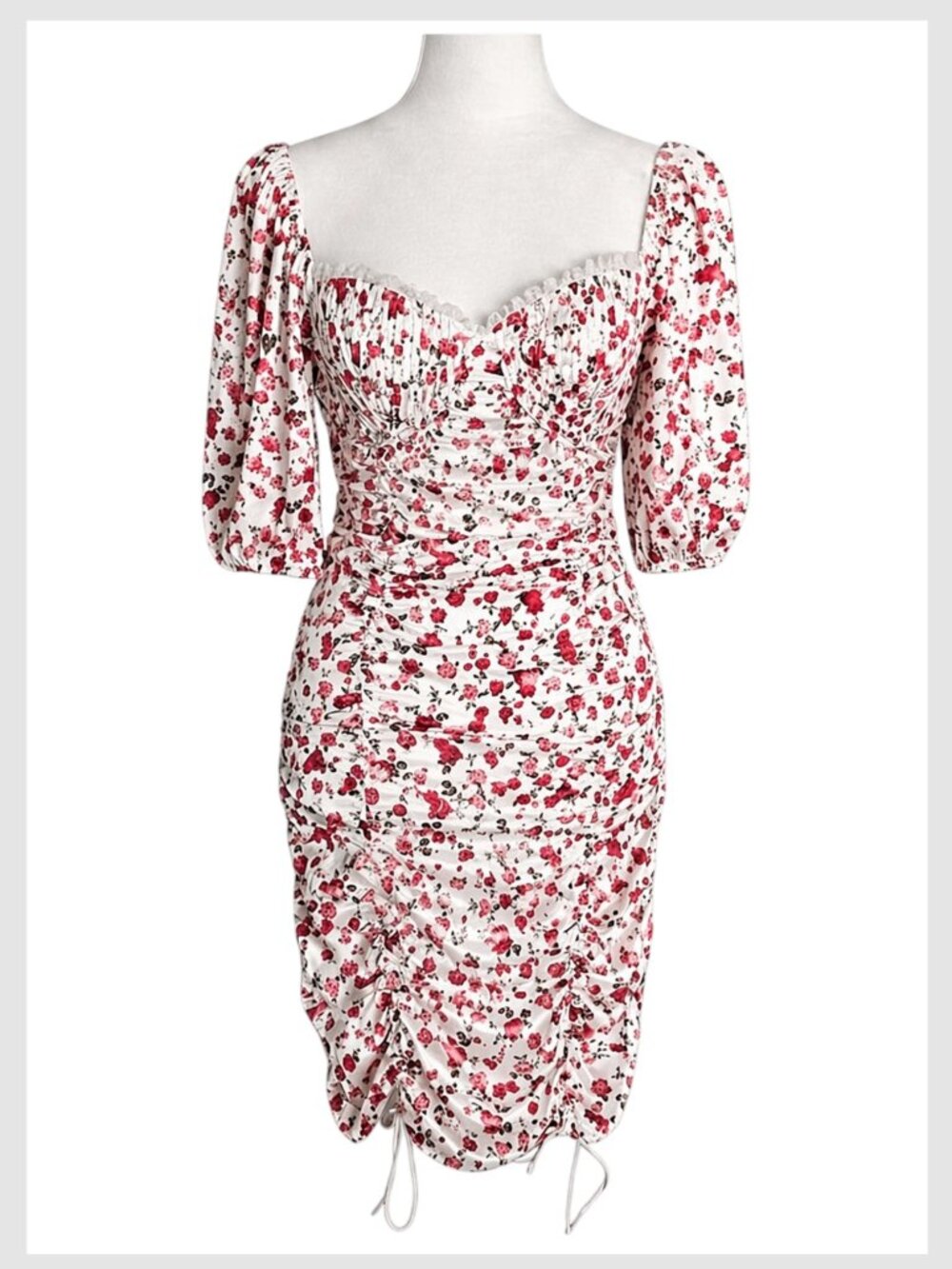 For Love & Lemons White Floral Ruched Mini Dress Sweetheart S - Picture 2 of 12